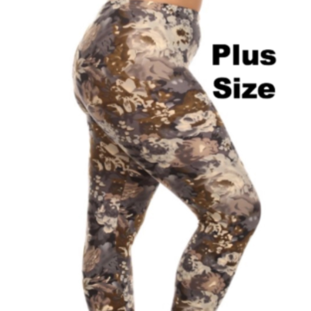High Waist Quality Olive Floral Leggings PLUS